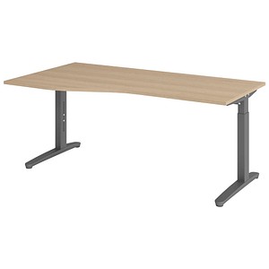 HAMMERBACHER VXB18 höhenverstellbarer Schreibtisch eiche Trapezform, C-Fuß-Gestell grau 180,0 x 80,0/100,0 cm