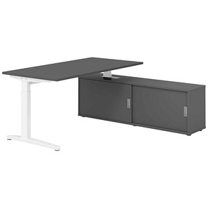 HAMMERBACHER XBE16SB höhenverstellbarer Schreibtisch grafit rechteckig, C-Fuß-Gestell weiß 160,0 x 80,0 cm