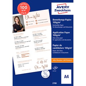 AVERY Zweckform Inkjetpapier InkJet Bewerbungspapier  DIN A4 100 g/qm 200 Blatt