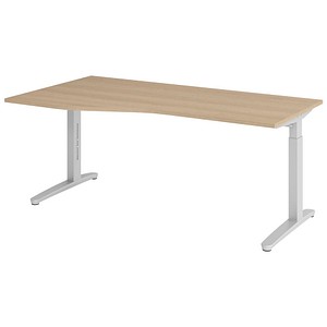 HAMMERBACHER VXB18 höhenverstellbarer Schreibtisch eiche Trapezform, C-Fuß-Gestell silber 180,0 x 80,0/100,0 cm