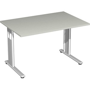 geramöbel Flex Schreibtisch lichtgrau rechteckig, C-Fuß-Gestell silber 120,0 x 80,0 cm
