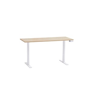 MÖBELPARTNER Arezzo elektrisch höhenverstellbarer Schreibtisch eiche hell rechteckig, T-Fuß-Gestell weiß 140,0 x 59,0 cm