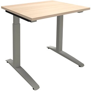 fm Sidney höhenverstellbarer Schreibtisch akazie rechteckig, C-Fuß-Gestell Quadratrohr silber 80,0 x 80,0 cm