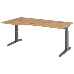 HAMMERBACHER VXB18 höhenverstellbarer Schreibtisch asteiche Trapezform, C-Fuß-Gestell grau 180,0 x 80,0/100,0 cm