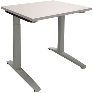 fm Sidney höhenverstellbarer Schreibtisch lichtgrau rechteckig, C-Fuß-Gestell Quadratrohr silber 80,0 x 80,0 cm