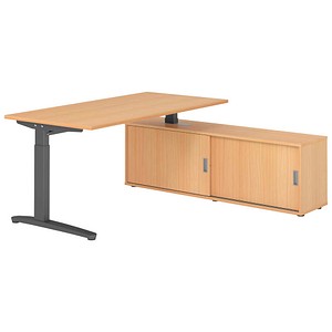 HAMMERBACHER XBE16SB höhenverstellbarer Schreibtisch buche rechteckig, C-Fuß-Gestell grau 160,0 x 80,0 cm