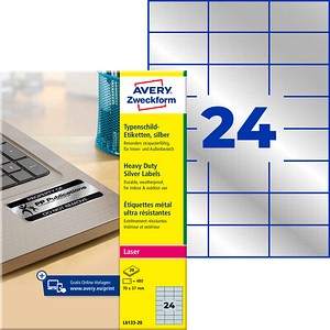 AVERY Zweckform Typenschildetiketten L6133-20 silber 70,0 x 37,0 mm, 20 Blatt