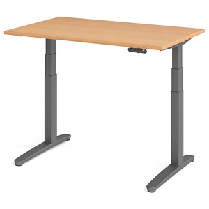 HAMMERBACHER XBHM12 elektrisch höhenverstellbarer Schreibtisch buche rechteckig, C-Fuß-Gestell grau 120,0 x 80,0 cm