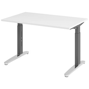 HAMMERBACHER VXB012 höhenverstellbarer Schreibtisch weiß rechteckig, C-Fuß-Gestell grau 120,0 x 80,0 cm