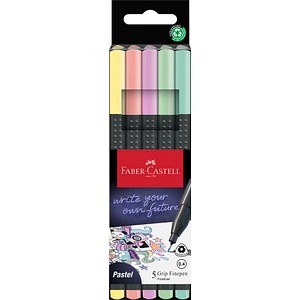 FABER-CASTELL Grip Pastell Fineliner farbsortiert 0,4 mm, 5 St.