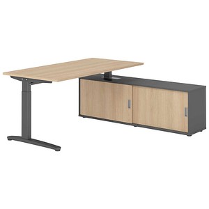 HAMMERBACHER XBE16SB höhenverstellbarer Schreibtisch eiche rechteckig, C-Fuß-Gestell grau 160,0 x 80,0 cm