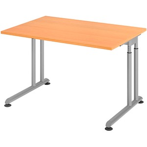 HAMMERBACHER ZS12 höhenverstellbarer Schreibtisch buche rechteckig, C-Fuß-Gestell silber 120,0 x 80,0 cm
