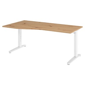 HAMMERBACHER VXB18 höhenverstellbarer Schreibtisch asteiche Trapezform, C-Fuß-Gestell weiß 180,0 x 80,0/100,0 cm