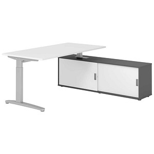 HAMMERBACHER XBE16SB höhenverstellbarer Schreibtisch weiß rechteckig, C-Fuß-Gestell silber 160,0 x 80,0 cm