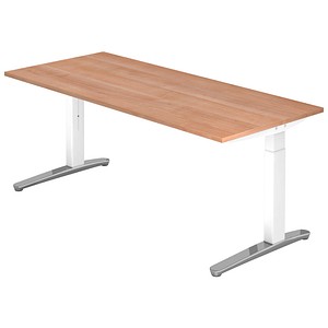 HAMMERBACHER VXB019 höhenverstellbarer Schreibtisch nussbaum rechteckig, C-Fuß-Gestell weiß 180,0 x 80,0 cm