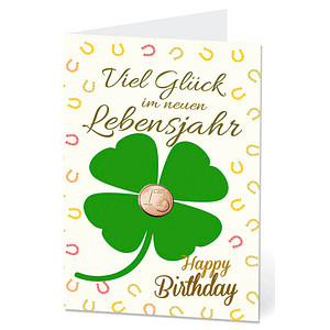 LUMA Geburtstagskarte Kleeblatt mit Glückscent LUAPPL01 DIN B6, 1 St.