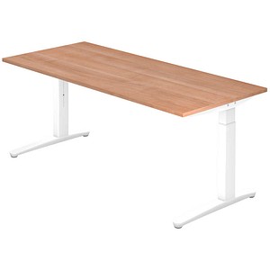 HAMMERBACHER VXB19 höhenverstellbarer Schreibtisch nussbaum rechteckig, C-Fuß-Gestell weiß 180,0 x 80,0 cm
