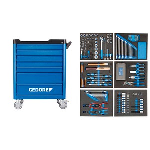 GEDORE workster smartline 190-tlg. Werkstattwagen befüllt blau 7 Schubladen