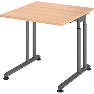 HAMMERBACHER ZS08 höhenverstellbarer Schreibtisch eiche quadratisch, C-Fuß-Gestell grau 80,0 x 80,0 cm