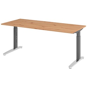 HAMMERBACHER VXB019 höhenverstellbarer Schreibtisch asteiche rechteckig, C-Fuß-Gestell grau 180,0 x 80,0 cm