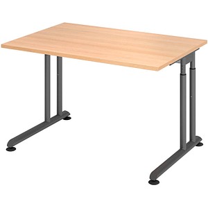 HAMMERBACHER ZS12 höhenverstellbarer Schreibtisch eiche rechteckig, C-Fuß-Gestell grau 120,0 x 80,0 cm