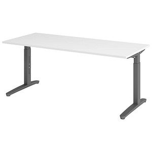 HAMMERBACHER VXB19 höhenverstellbarer Schreibtisch weiß rechteckig, C-Fuß-Gestell grau 180,0 x 80,0 cm