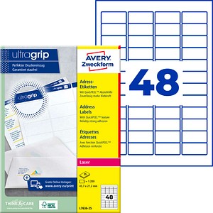 AVERY Zweckform Adressetiketten L7636-25 weiß 45,7 x 21,2 mm, 25 Blatt