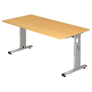 HAMMERBACHER OS 16 höhenverstellbarer Schreibtisch buche rechteckig, C-Fuß-Gestell silber 160,0 x 80,0 cm