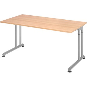 HAMMERBACHER ZS16 höhenverstellbarer Schreibtisch eiche rechteckig, C-Fuß-Gestell silber 160,0 x 80,0 cm