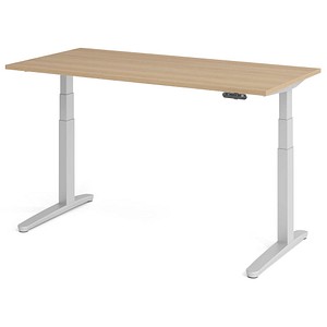 HAMMERBACHER XBHM16 elektrisch höhenverstellbarer Schreibtisch eiche rechteckig, C-Fuß-Gestell silber 160,0 x 80,0 cm