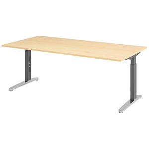 HAMMERBACHER VXB2E höhenverstellbarer Schreibtisch ahorn rechteckig, C-Fuß-Gestell grau 200,0 x 100,0 cm