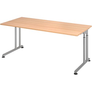 HAMMERBACHER ZS19 höhenverstellbarer Schreibtisch eiche rechteckig, C-Fuß-Gestell silber 180,0 x 80,0 cm