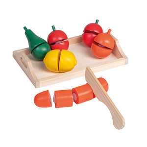 HAPPY PEOPLE® Kaufladen-Zubehör Holztablett mit Obst & Gemüse mehrfarbig