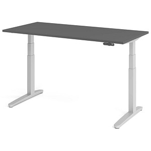 HAMMERBACHER XBHM16 elektrisch höhenverstellbarer Schreibtisch grafit rechteckig, C-Fuß-Gestell silber 160,0 x 80,0 cm