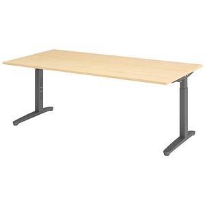 HAMMERBACHER VXB2E höhenverstellbarer Schreibtisch ahorn rechteckig, C-Fuß-Gestell grau 200,0 x 100,0 cm