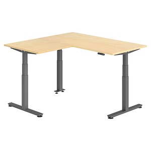 HAMMERBACHER XDSMW1608 elektrisch höhenverstellbarer Schreibtisch ahorn rechteckig, T-Fuß-Gestell grau 160,0 x 160,0 cm