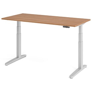 HAMMERBACHER XBHM16 elektrisch höhenverstellbarer Schreibtisch nussbaum rechteckig, C-Fuß-Gestell silber 160,0 x 80,0 cm