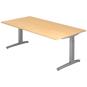 HAMMERBACHER VXB2E höhenverstellbarer Schreibtisch ahorn rechteckig, C-Fuß-Gestell silber 200,0 x 100,0 cm