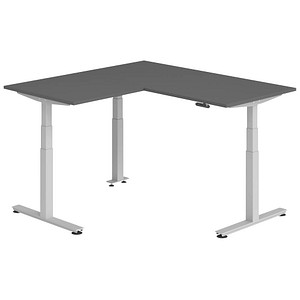 HAMMERBACHER XDSMW1608 elektrisch höhenverstellbarer Schreibtisch grafit rechteckig, T-Fuß-Gestell silber 160,0 x 160,0 cm