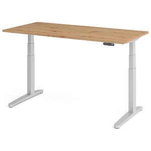 HAMMERBACHER XBHM16 elektrisch höhenverstellbarer Schreibtisch asteiche rechteckig, C-Fuß-Gestell silber 160,0 x 80,0 cm