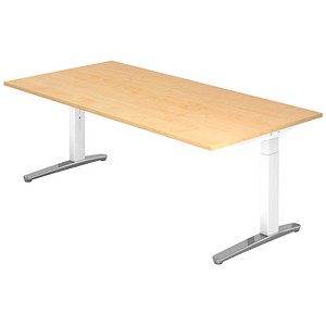 HAMMERBACHER VXB2E höhenverstellbarer Schreibtisch ahorn rechteckig, C-Fuß-Gestell weiß 200,0 x 100,0 cm