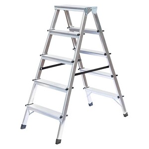 MUNK Stehleiter beidseitig 11165 silber 2x 5 Stufen, H: 108,0 cm