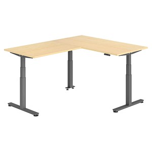 HAMMERBACHER XDSMW1612 elektrisch höhenverstellbarer Schreibtisch ahorn rechteckig, T-Fuß-Gestell grau 160,0 x 200,0 cm