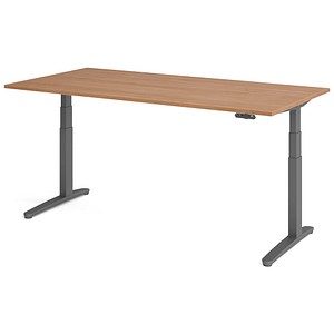 HAMMERBACHER XBHM2E elektrisch höhenverstellbarer Schreibtisch nussbaum rechteckig, C-Fuß-Gestell grau 200,0 x 100,0 cm