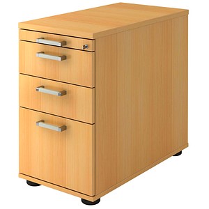 HAMMERBACHER Solid Standcontainer buche 4 Auszüge Stahl-Bügelgriff chrom, gebürstet 42,8 x 80,0 x 72,0 - 76,0 cm