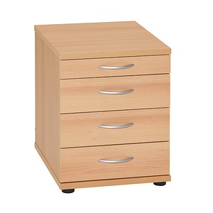 MÖBELPARTNER Standcontainer buche 4 Auszüge Kunststoff-Stangengriff silber 41,6 x 50,0 x 53,4 cm
