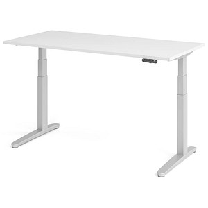 HAMMERBACHER XBHM16 elektrisch höhenverstellbarer Schreibtisch weiß rechteckig, C-Fuß-Gestell silber 160,0 x 80,0 cm