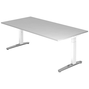 HAMMERBACHER VXB2E höhenverstellbarer Schreibtisch lichtgrau rechteckig, C-Fuß-Gestell weiß 200,0 x 100,0 cm