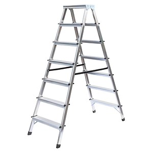MUNK Stehleiter beidseitig 11167 silber 2x 7 Stufen, H: 151,0 cm
