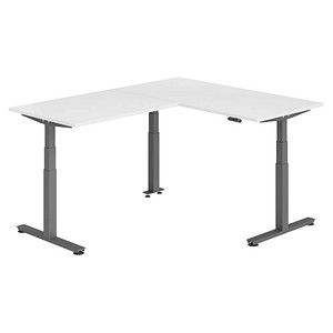 HAMMERBACHER XDSMW1612 elektrisch höhenverstellbarer Schreibtisch weiß rechteckig, T-Fuß-Gestell grau 160,0 x 200,0 cm